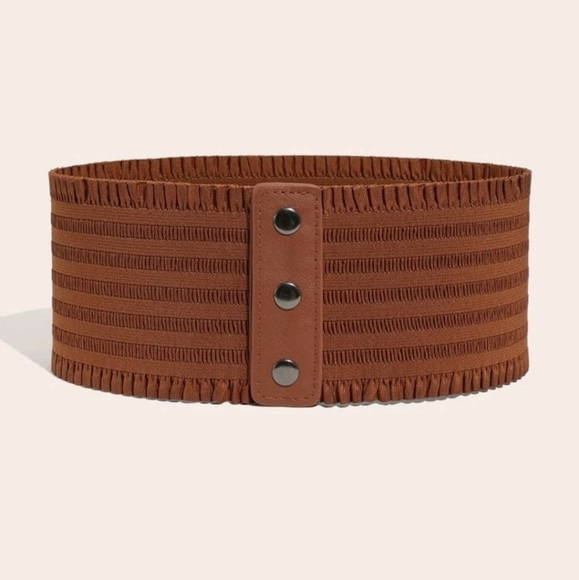 Ultra Wide Brown corset elastic boho stretch waist ruffle statement dress Belt - Picture 5 of 11